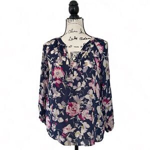 Joie Women’s Blue Floral Silk Blouse 3/4 Sleeve Size XS